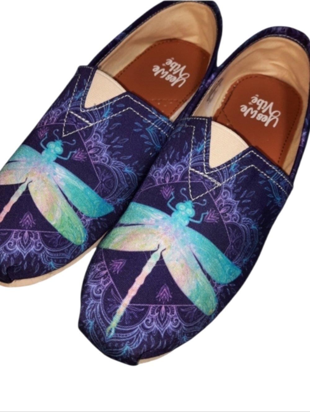 Yes We Vibe Dragonfly Mandala Graphic Canvas Slip-On Flats SZ 10
